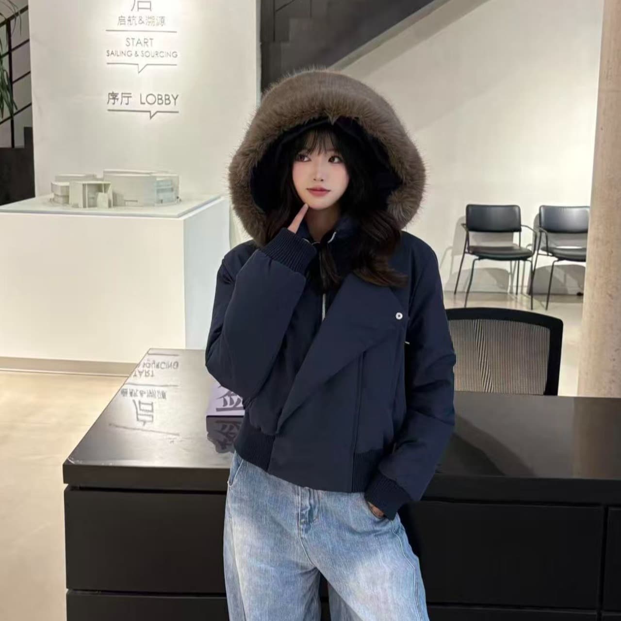 블루스 순간 여우 모피 칼라 쇼트 스타일 자이언트 잘 생긴 다운 재킷 여성 머저리 작은 키 재킷 새로운 코튼 자켓 이미지 4