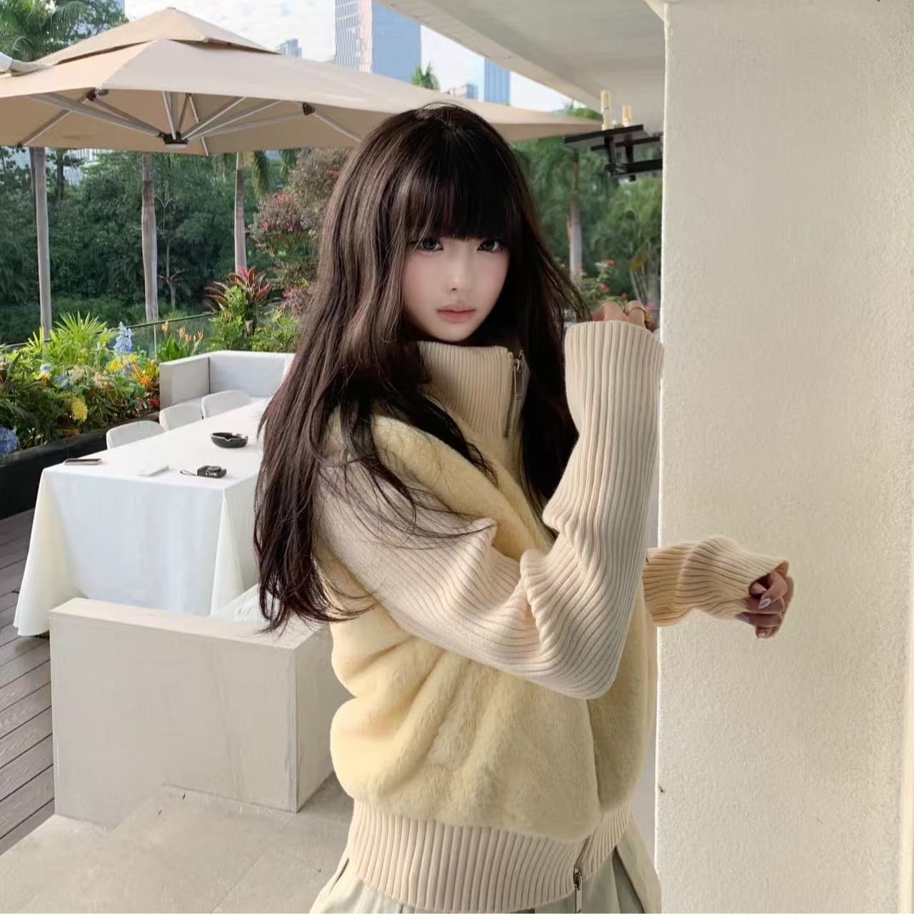 2026 소매 탈착식 환경 보호 모피 패치워크 조끼 여자 겨울 플리스 둘 착용 면 여성 코트 이미지 2