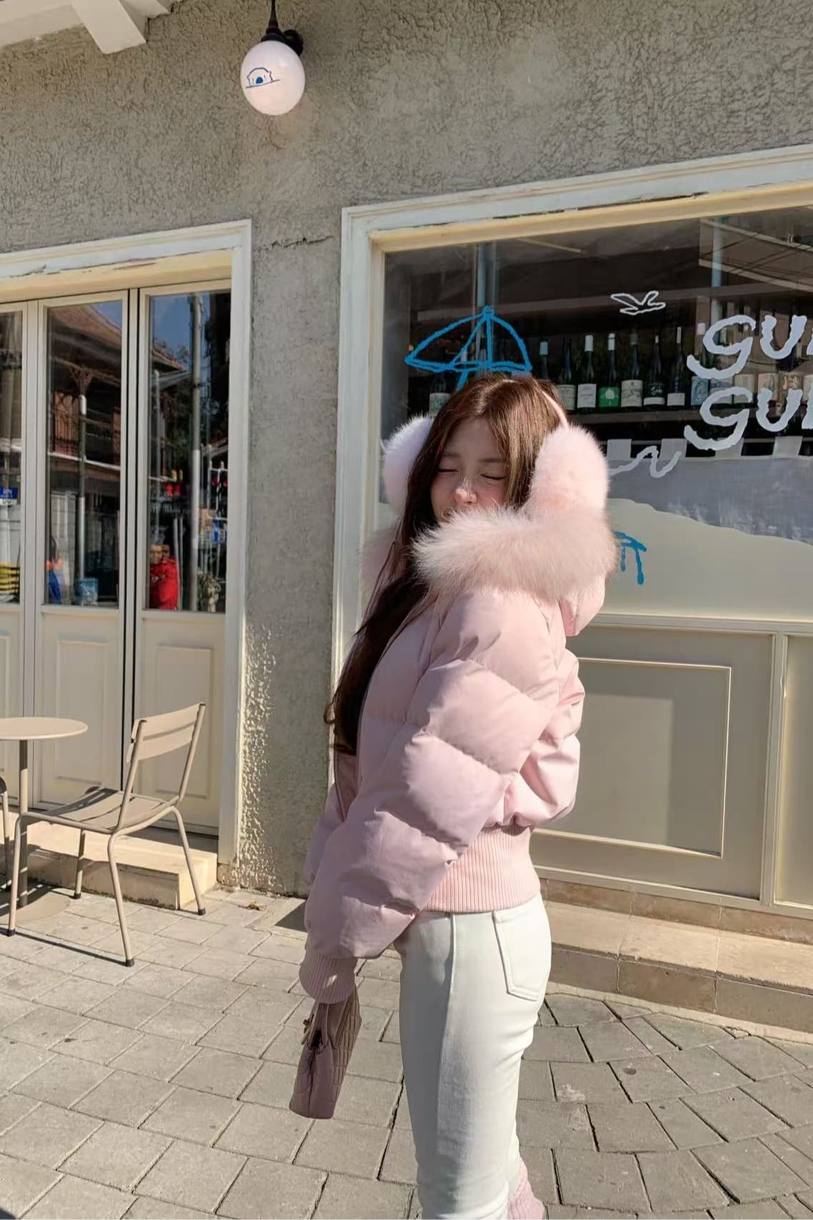 3mer 오. 오. 세 자매 탈착식 모피 칼라 후드 아래 면화 의류 여성 코트 겨울 두꺼운 허리 수축 쇼트 스타일 목화 진딧물 이미지 7