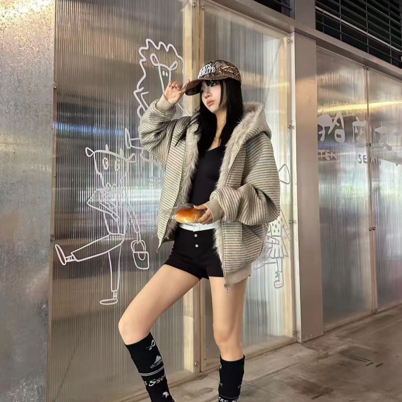 스트라이프 프로필 모양 모피 칼라 두꺼운 면 옷 남자 폭발 2026 새로운 좌 산 조각 여성 코트 머저리