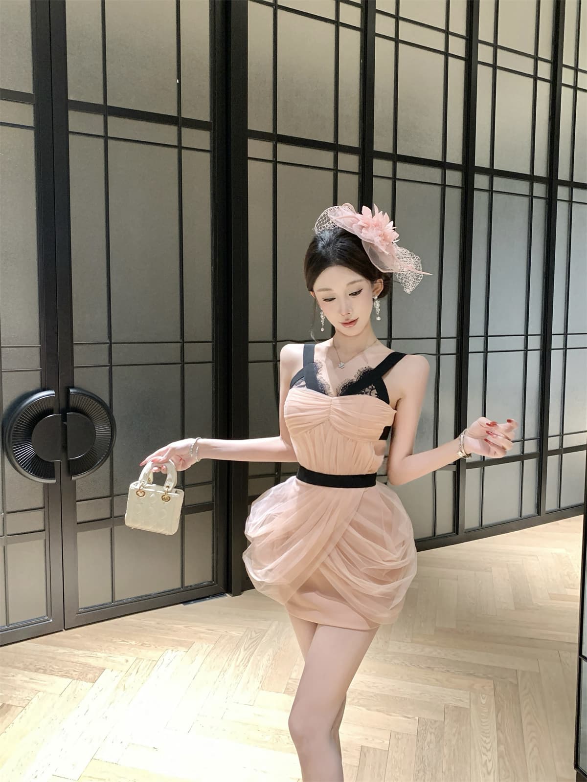 실사 정가 슬립 드레스 연회 예복 무거운 작업 레이스 망사 패치워크 허리 수축 타이트 스커트 미니 스커트 이미지 3