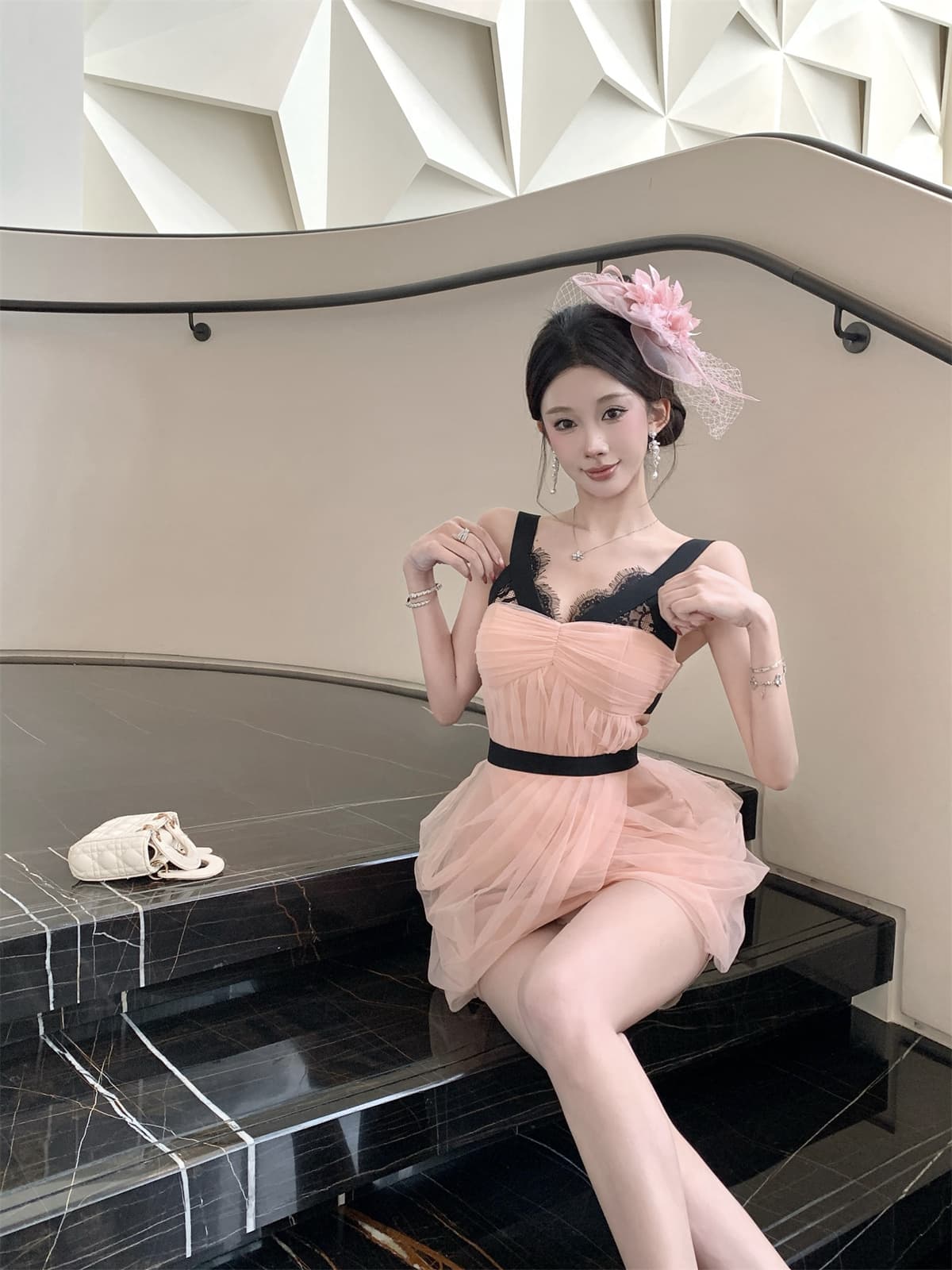 실사 정가 슬립 드레스 연회 예복 무거운 작업 레이스 망사 패치워크 허리 수축 타이트 스커트 미니 스커트 상세 이미지 12