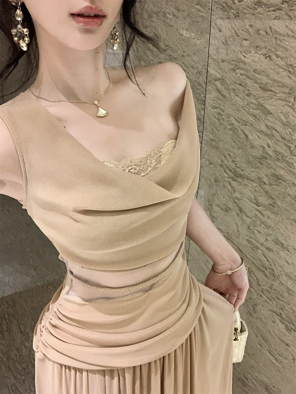 실사 정가 민소매 흔들다 칼라 레이스 레이스 드레스 품격 오프숄더 아름다운 트임 롱 스커트 상세 이미지 7