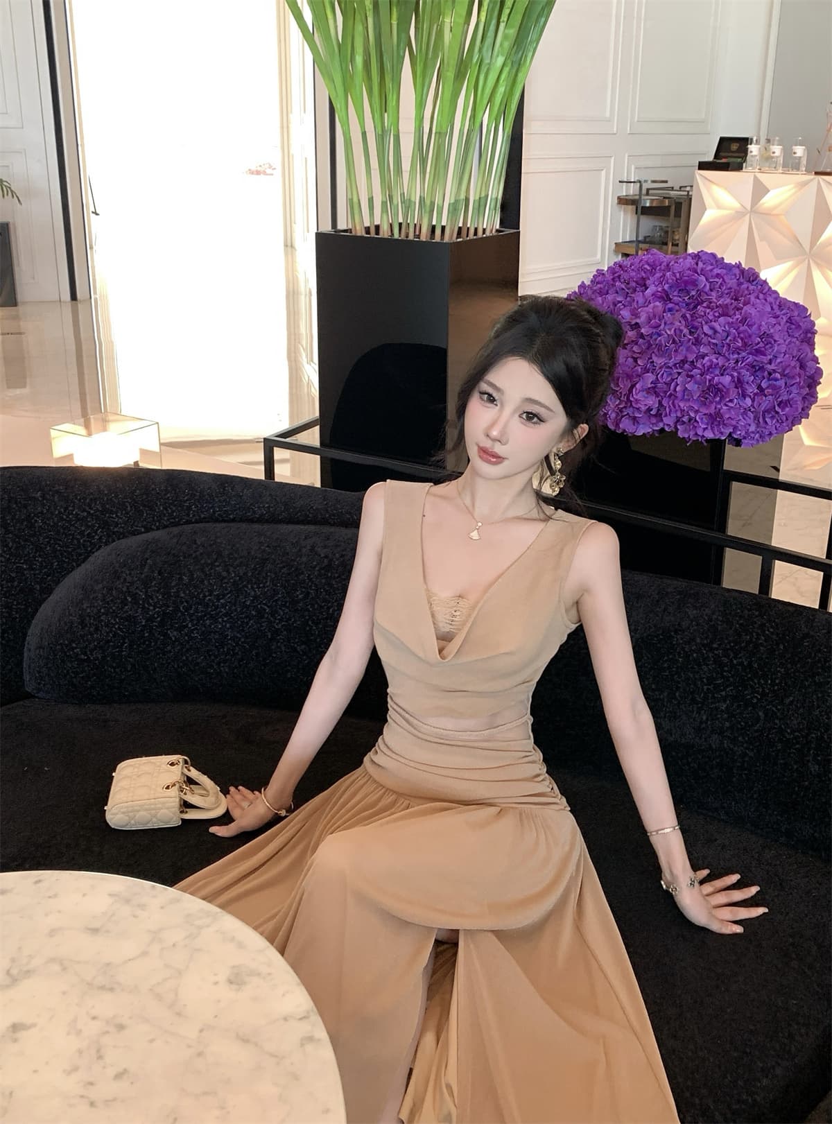 실사 정가 민소매 흔들다 칼라 레이스 레이스 드레스 품격 오프숄더 아름다운 트임 롱 스커트 상세 이미지 12