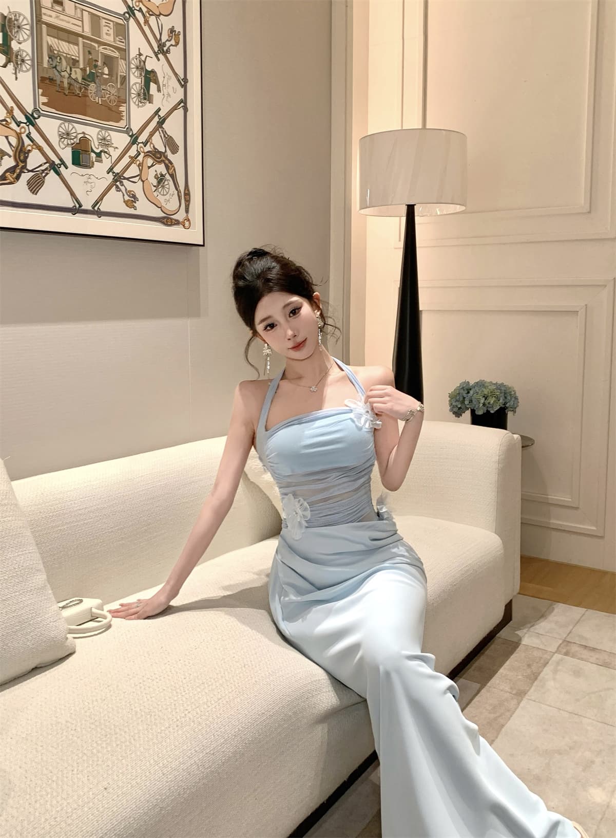실사 정가 디자인 섹시함 마이크로 ~을 통해 망사 꽃 몸매 가꾸기 슬림해 보이는 품격 롱 스커트 상세 이미지 3