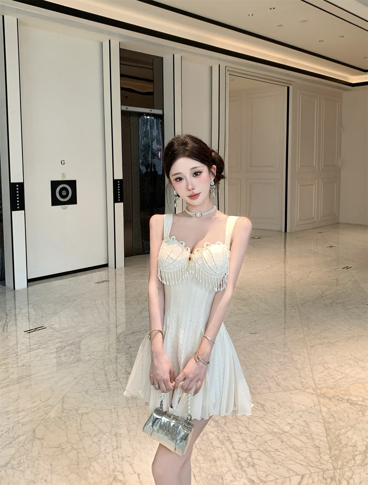 실사 정가 조개 광장 칼라 슬립 여성 드레스 디자인 센스 허리 수축 한 마디 인어 꼬리 미니 스커트 상세 이미지 1