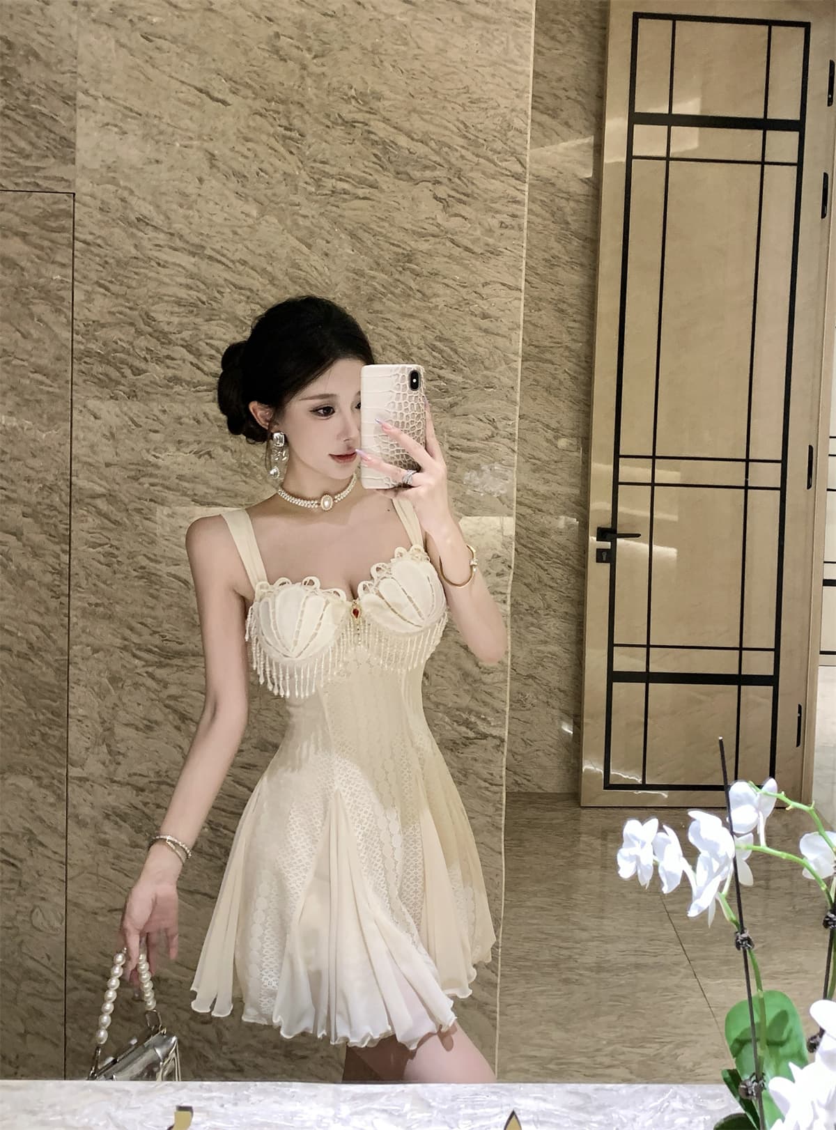 실사 정가 조개 광장 칼라 슬립 여성 드레스 디자인 센스 허리 수축 한 마디 인어 꼬리 미니 스커트 상세 이미지 7