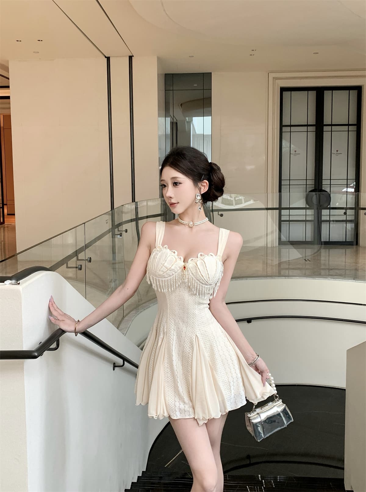 실사 정가 조개 광장 칼라 슬립 여성 드레스 디자인 센스 허리 수축 한 마디 인어 꼬리 미니 스커트 상세 이미지 9