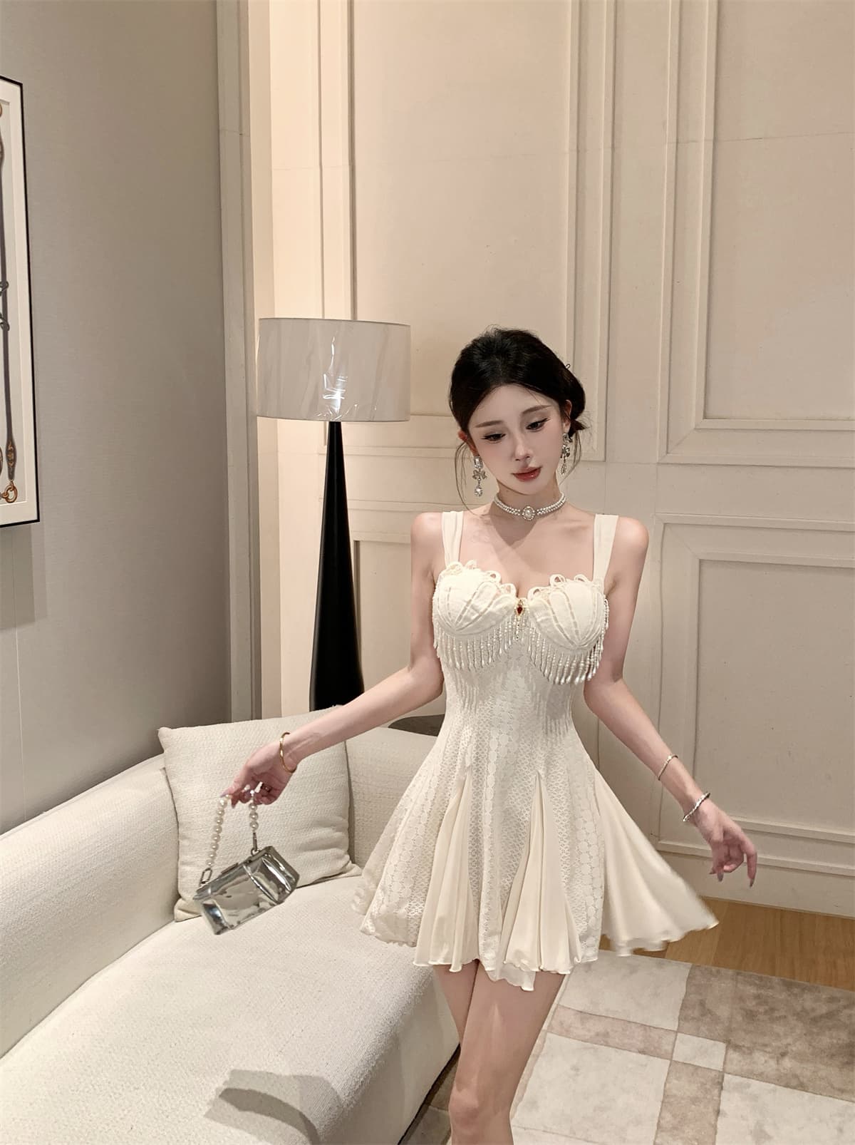 실사 정가 조개 광장 칼라 슬립 여성 드레스 디자인 센스 허리 수축 한 마디 인어 꼬리 미니 스커트 상세 이미지 11