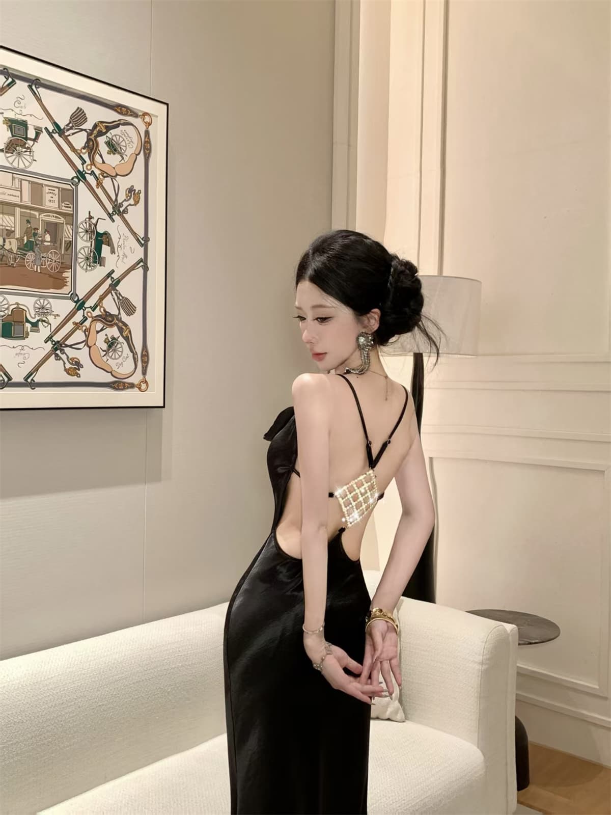 실사 정가 슬립 드레스 여름 새로운 흔들다 칼라 타이트 스커트 뒤로 플래시 훈련 백리스 롱 스커트 상세 이미지 18