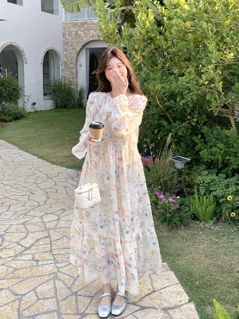 슈퍼 요정 부드러운 바람 낭만주의 프랑스식 Chic 도파민 꽃무늬 롱 스커트 새로운 품격 큰 진자 종류 여성 드레스 봄 이미지 5