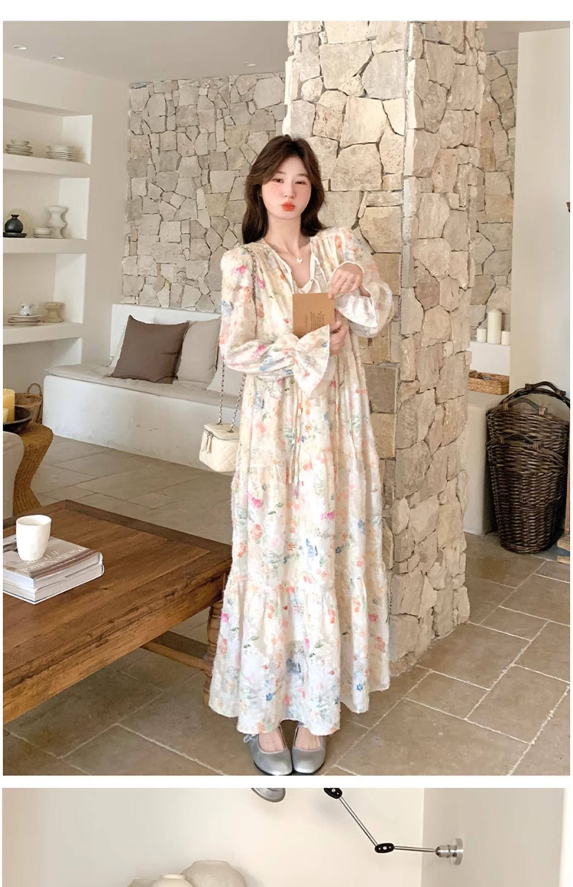 슈퍼 요정 부드러운 바람 낭만주의 프랑스식 Chic 도파민 꽃무늬 롱 스커트 새로운 품격 큰 진자 종류 여성 드레스 봄 상세 이미지 3