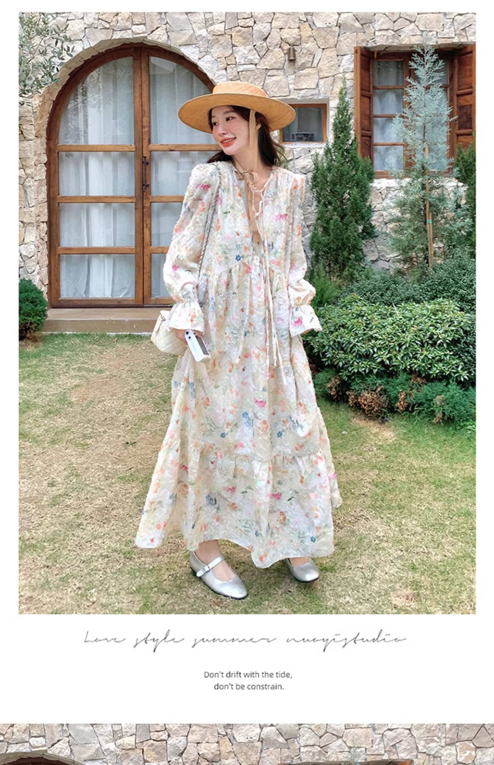 슈퍼 요정 부드러운 바람 낭만주의 프랑스식 Chic 도파민 꽃무늬 롱 스커트 새로운 품격 큰 진자 종류 여성 드레스 봄 상세 이미지 7