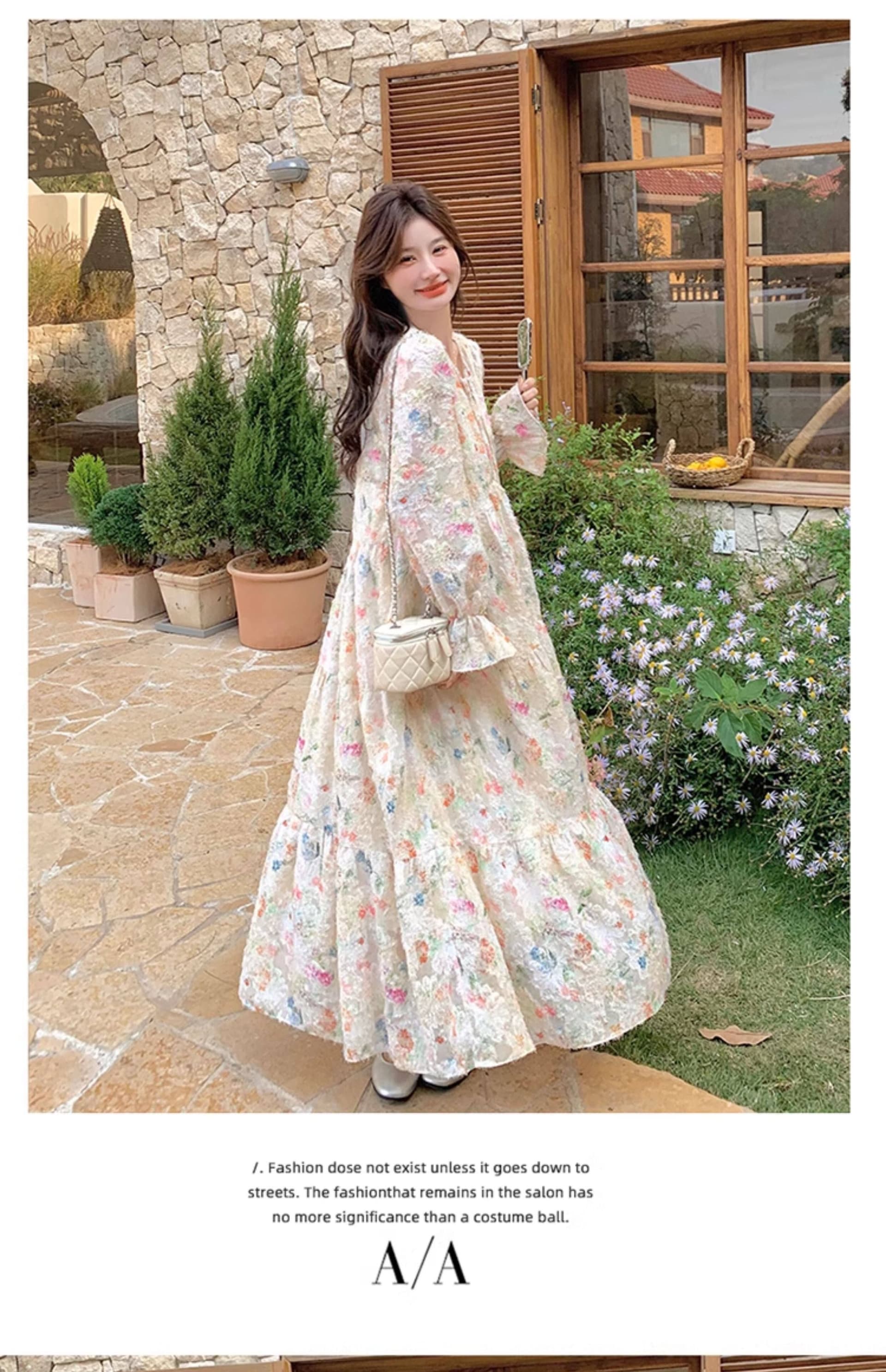 슈퍼 요정 부드러운 바람 낭만주의 프랑스식 Chic 도파민 꽃무늬 롱 스커트 새로운 품격 큰 진자 종류 여성 드레스 봄 상세 이미지 14
