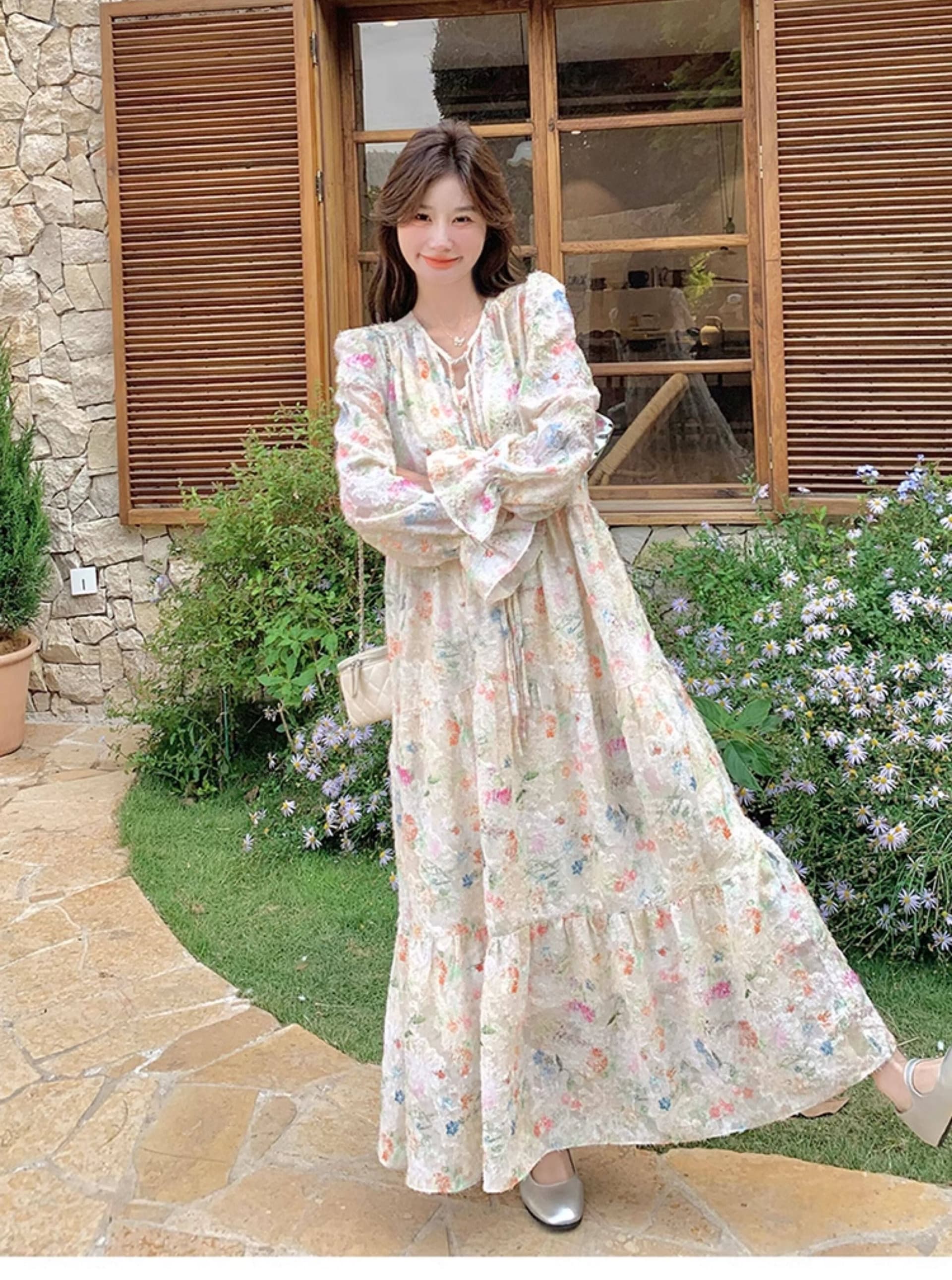 슈퍼 요정 부드러운 바람 낭만주의 프랑스식 Chic 도파민 꽃무늬 롱 스커트 새로운 품격 큰 진자 종류 여성 드레스 봄 상세 이미지 15