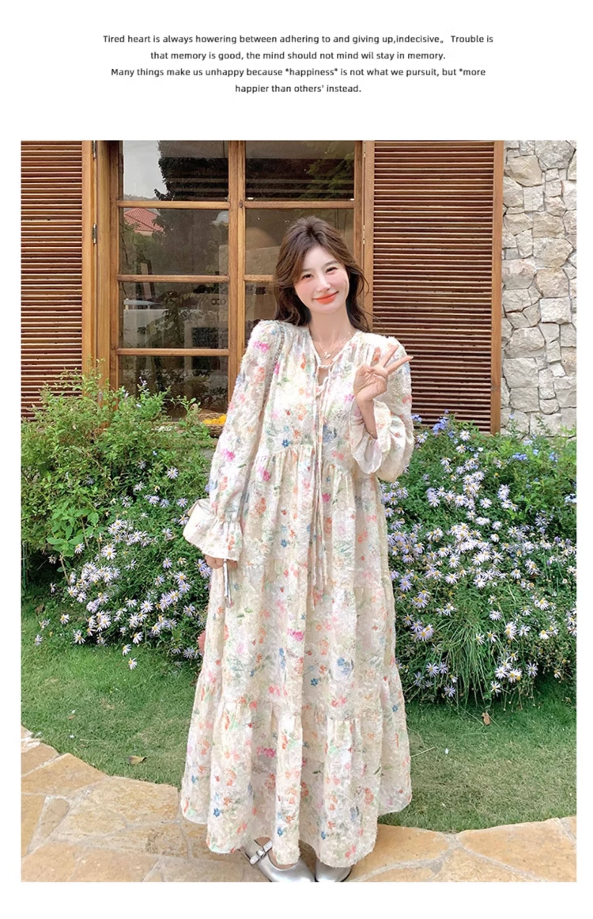 슈퍼 요정 부드러운 바람 낭만주의 프랑스식 Chic 도파민 꽃무늬 롱 스커트 새로운 품격 큰 진자 종류 여성 드레스 봄 상세 이미지 16