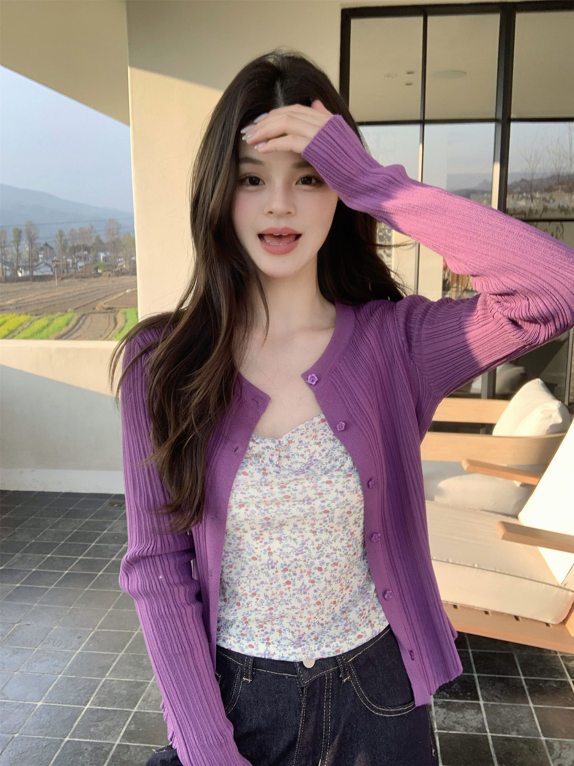 보라색 질감 센스 인사이드 가져 가라. 이른 봄 새로운 몸매 가꾸기 아름다운 자이언트 잘 생긴 봄 다용도 쇼트 스타일 달콤한 매운맛 꽃무늬 슬립 상세 이미지 12