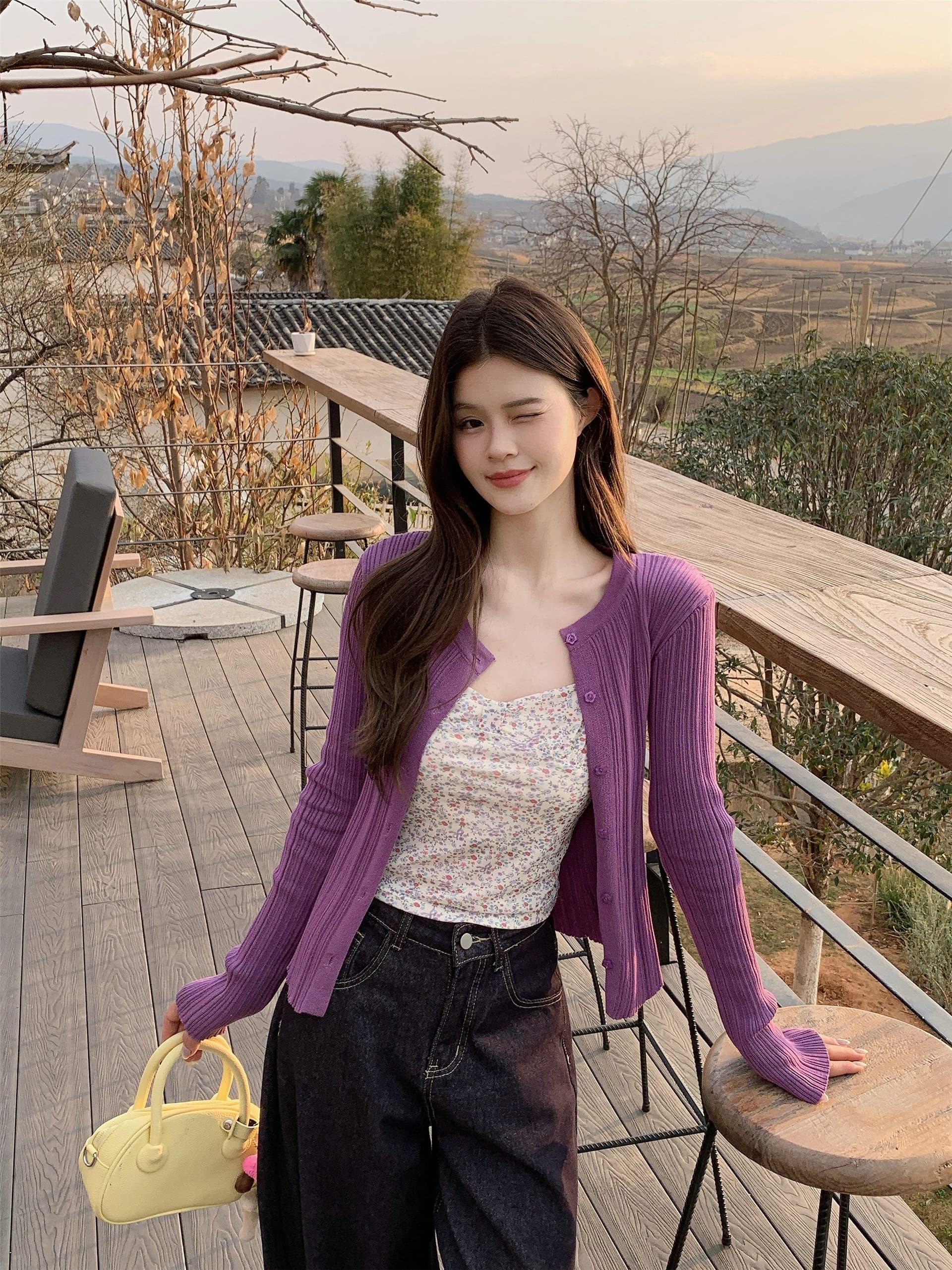 보라색 질감 센스 인사이드 가져 가라. 이른 봄 새로운 몸매 가꾸기 아름다운 자이언트 잘 생긴 봄 다용도 쇼트 스타일 달콤한 매운맛 꽃무늬 슬립 상세 이미지 13