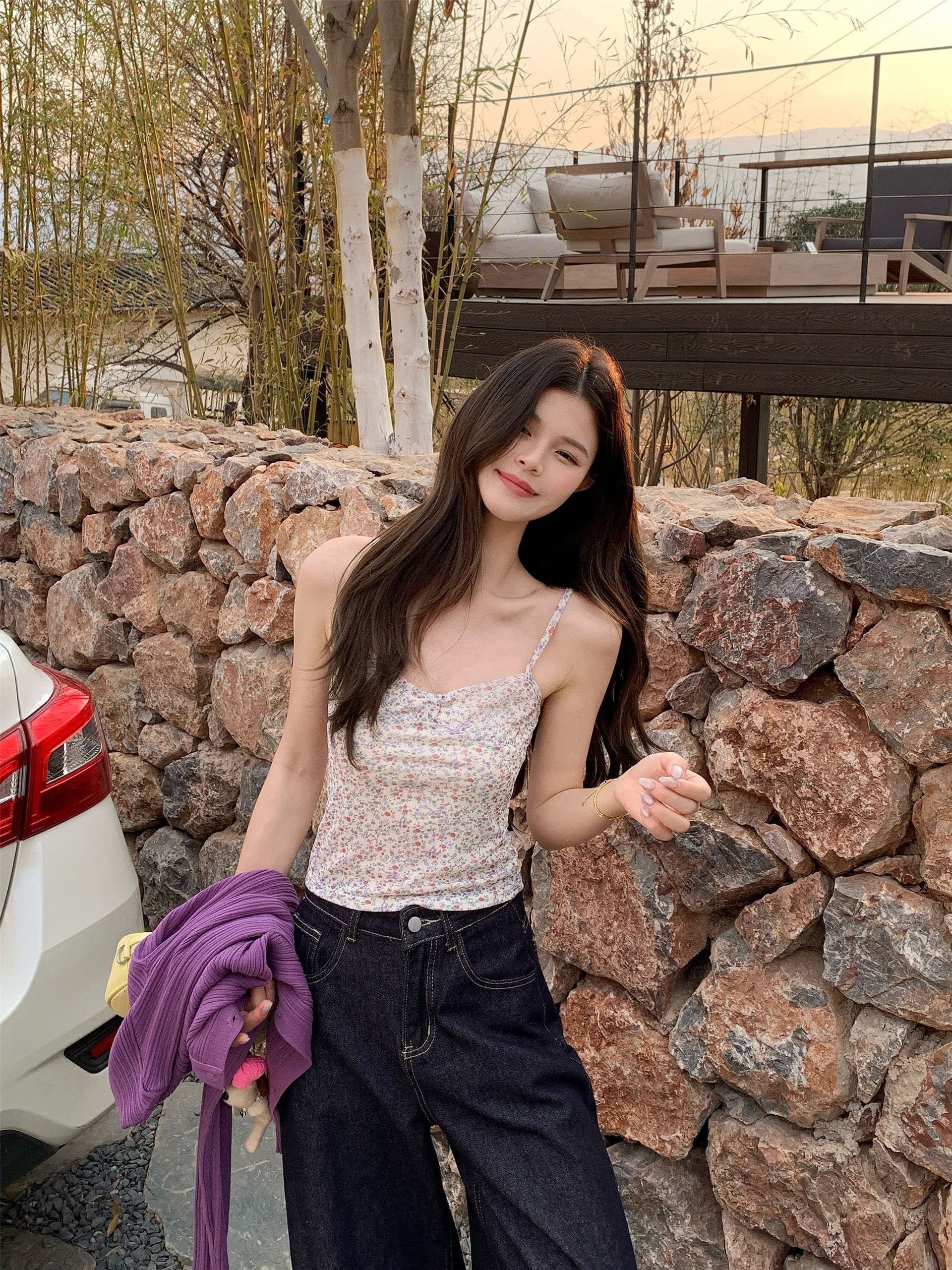 보라색 질감 센스 인사이드 가져 가라. 이른 봄 새로운 몸매 가꾸기 아름다운 자이언트 잘 생긴 봄 다용도 쇼트 스타일 달콤한 매운맛 꽃무늬 슬립 상세 이미지 19