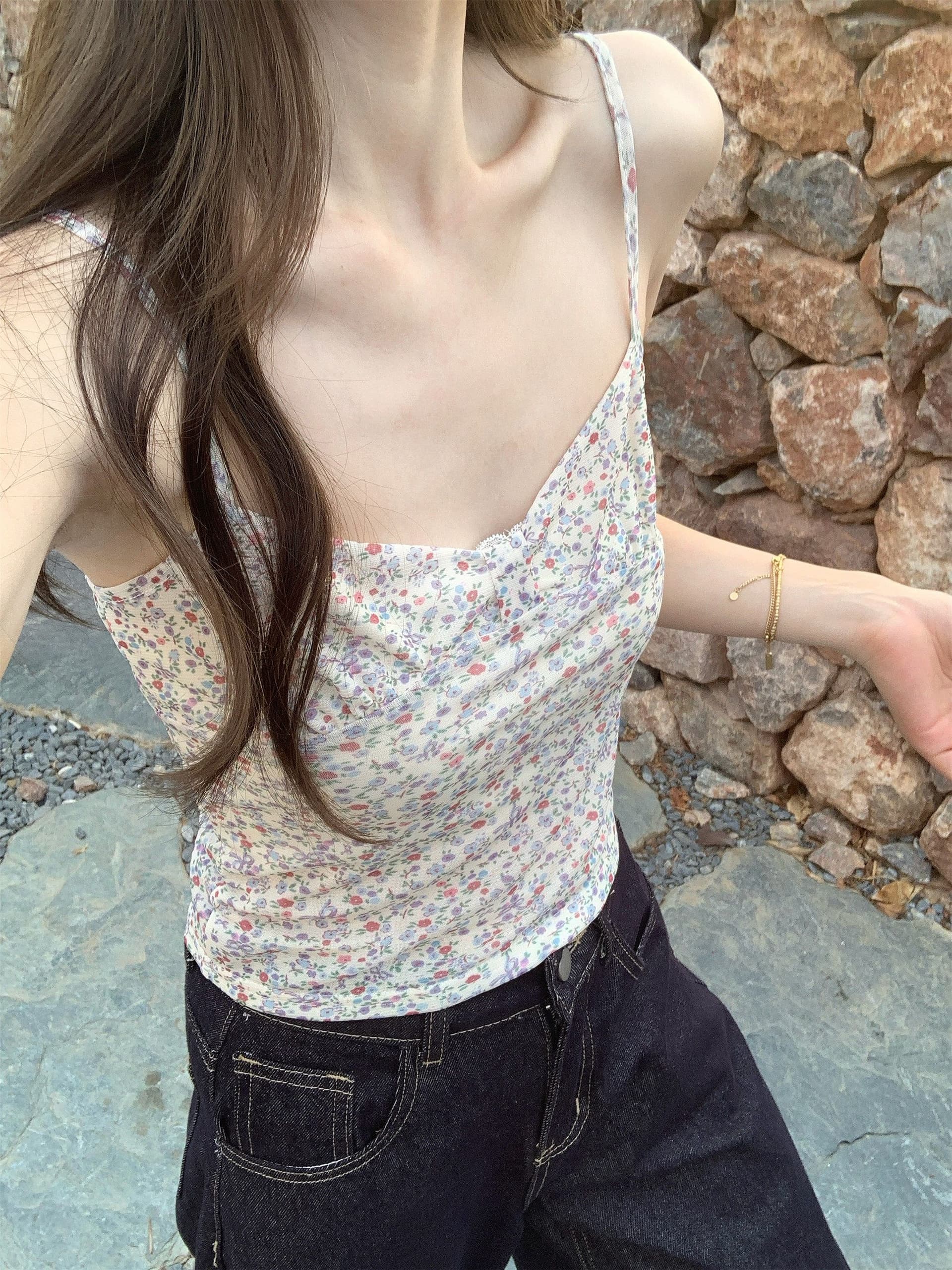 보라색 질감 센스 인사이드 가져 가라. 이른 봄 새로운 몸매 가꾸기 아름다운 자이언트 잘 생긴 봄 다용도 쇼트 스타일 달콤한 매운맛 꽃무늬 슬립 상세 이미지 20
