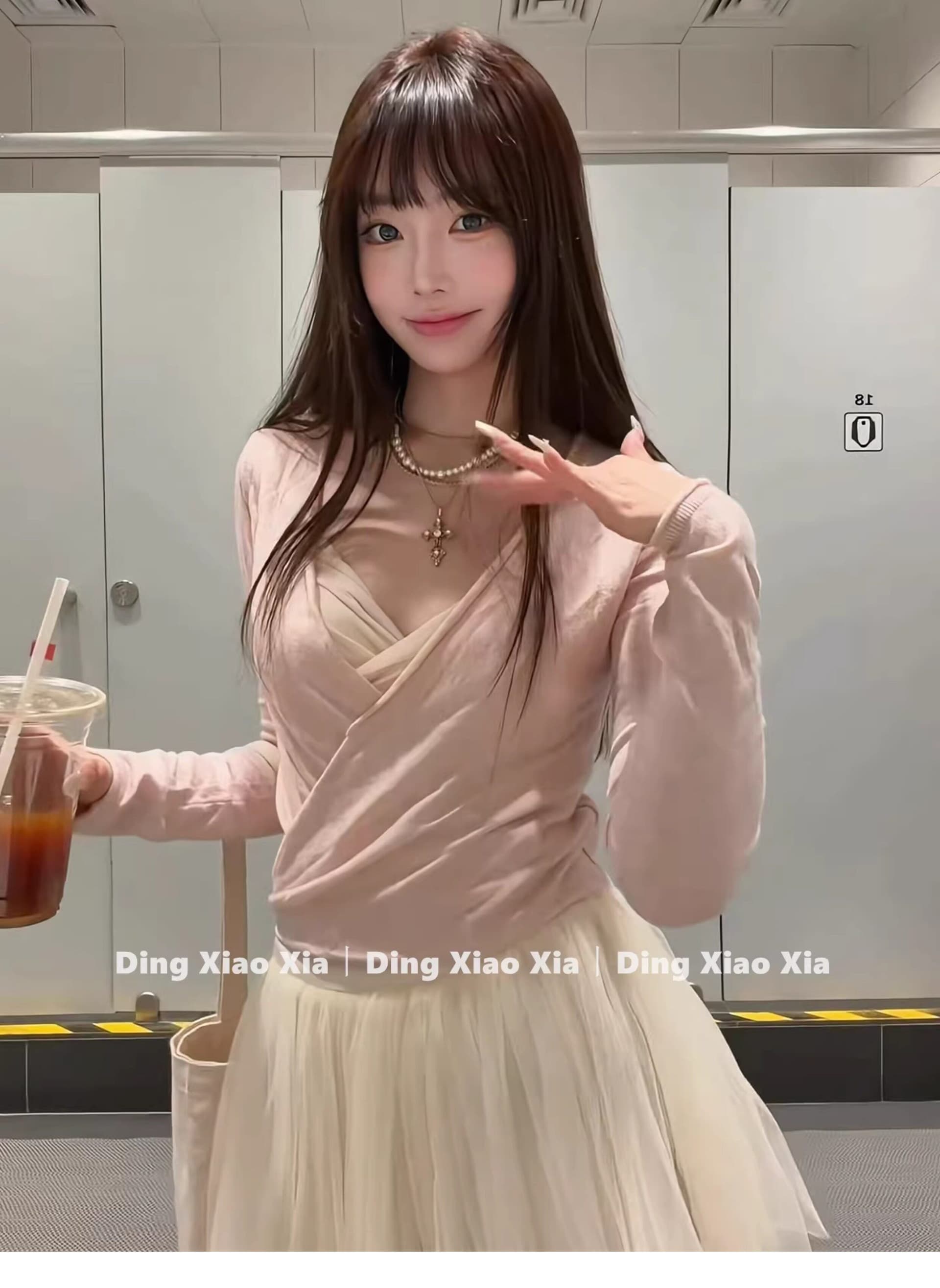 달콤한 스타일 이른 봄 세트 여성 핑크색 연령 감소 오픈 가디건 슬립 고유 한 아름다운 봄 드레스 전체 집합 새로운 상세 이미지 4