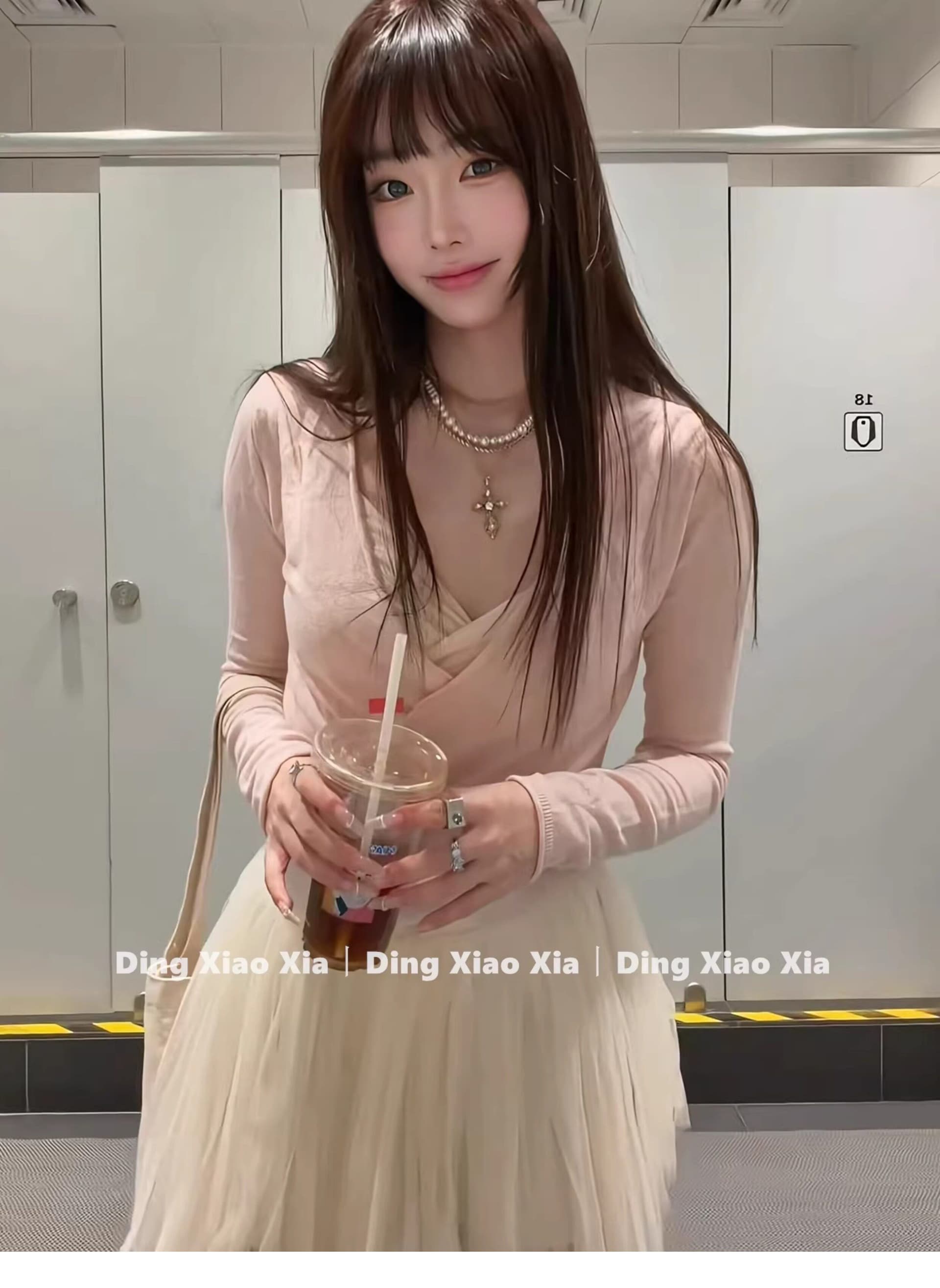 달콤한 스타일 이른 봄 세트 여성 핑크색 연령 감소 오픈 가디건 슬립 고유 한 아름다운 봄 드레스 전체 집합 새로운 상세 이미지 6