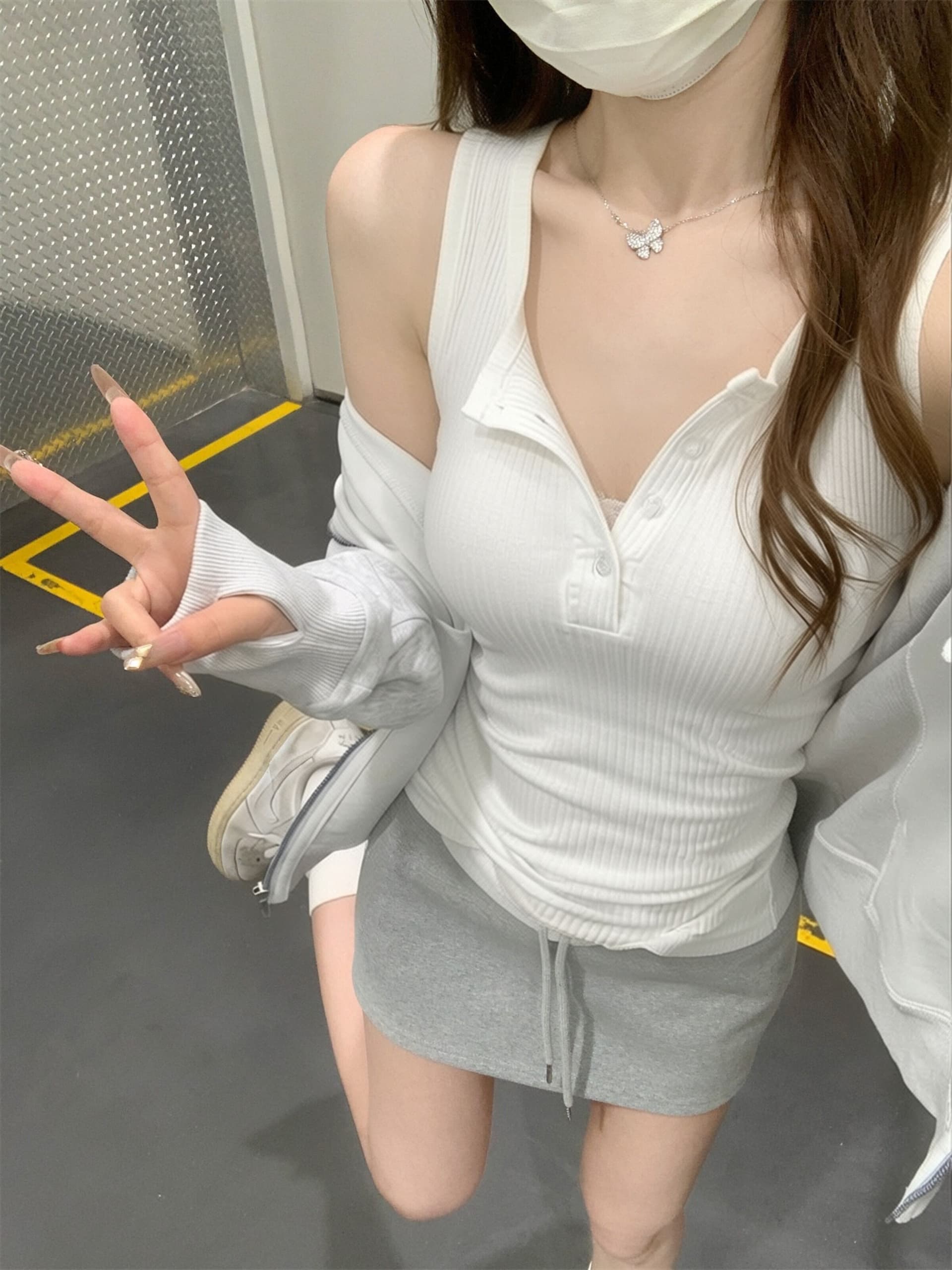 광장 칼라 캐미솔 정장 인사이드 가져 가라. 표지 대리인 우유 만나는 맨위 여름 외출용 얇은 스타일 니트 민소매 티셔츠 상세 이미지 13