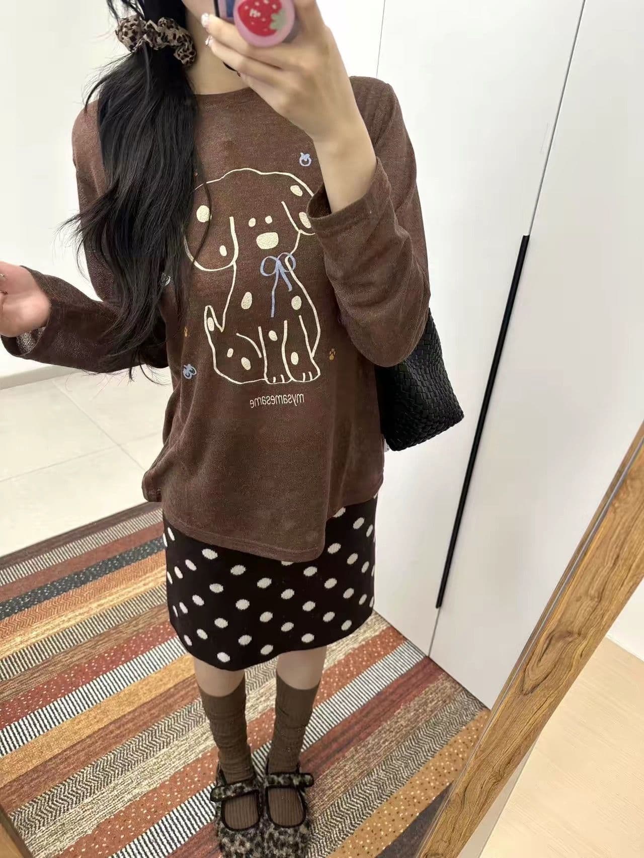 멩 이자 달마 시안 프린트 라운드 넥 긴팔 블라우스 루즈핏 느긋한 캐주얼 얇은 스타일 티셔츠 봄 소녀 상세 이미지 4