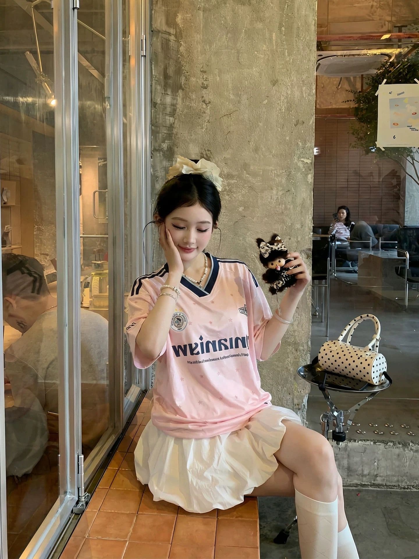 원본 아메리칸 공 서비스 저지 반팔 티셔츠 여성 여름 아메리칸 알파벳 프린트 디자인 센스 루즈핏 V넥 맨위 이미지 3