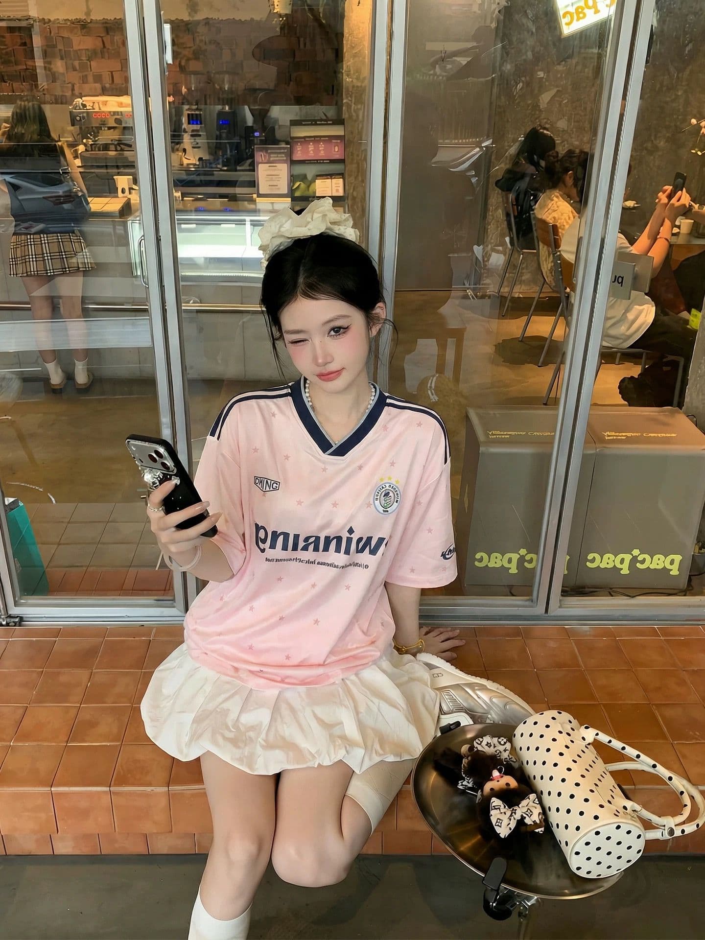 원본 아메리칸 공 서비스 저지 반팔 티셔츠 여성 여름 아메리칸 알파벳 프린트 디자인 센스 루즈핏 V넥 맨위 상세 이미지 3