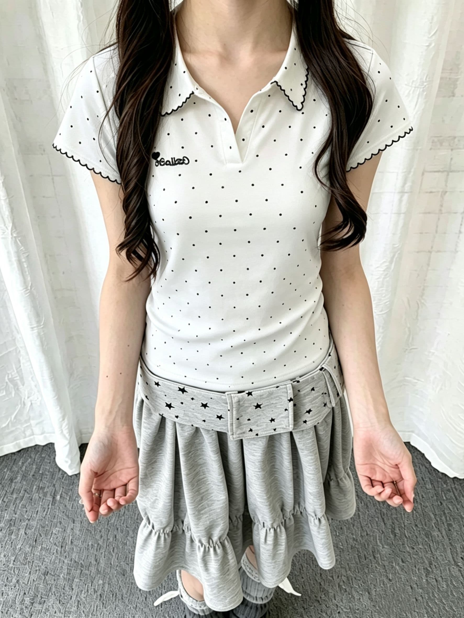 검은 선 강화하다 아니요 떨어지다 자수 40 220 그램 92 면 8 암모니아 Lun 반팔 티셔츠 이미지 2