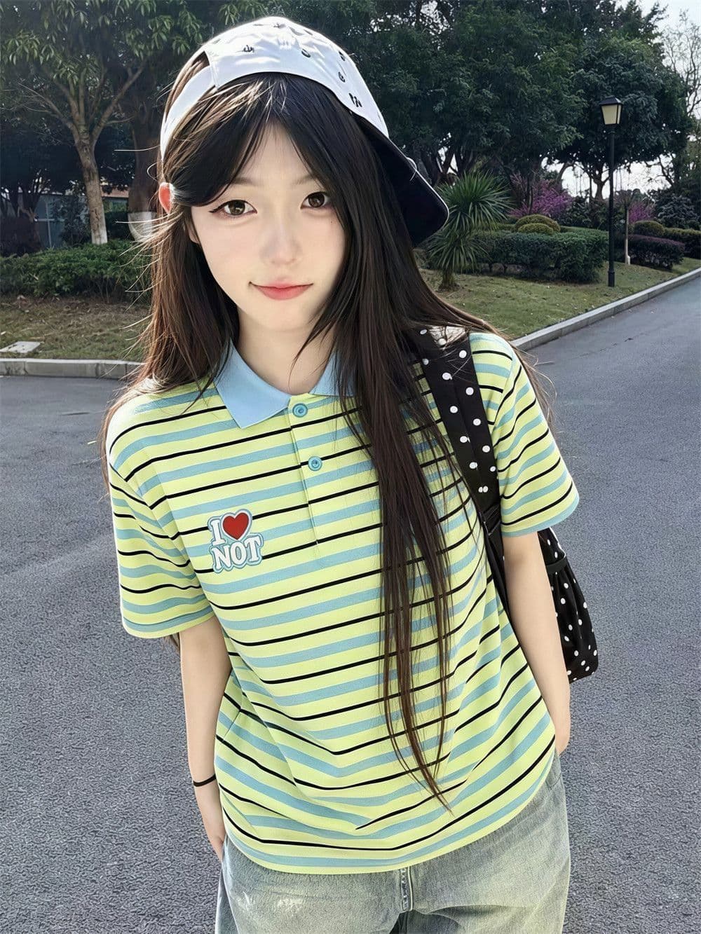 더블 실 260 그램 마 사전 수축 높은 품질 자수 polo 폴로 칼라 반팔 새로운 스트라이프 반팔 맨위 여성 이미지 2