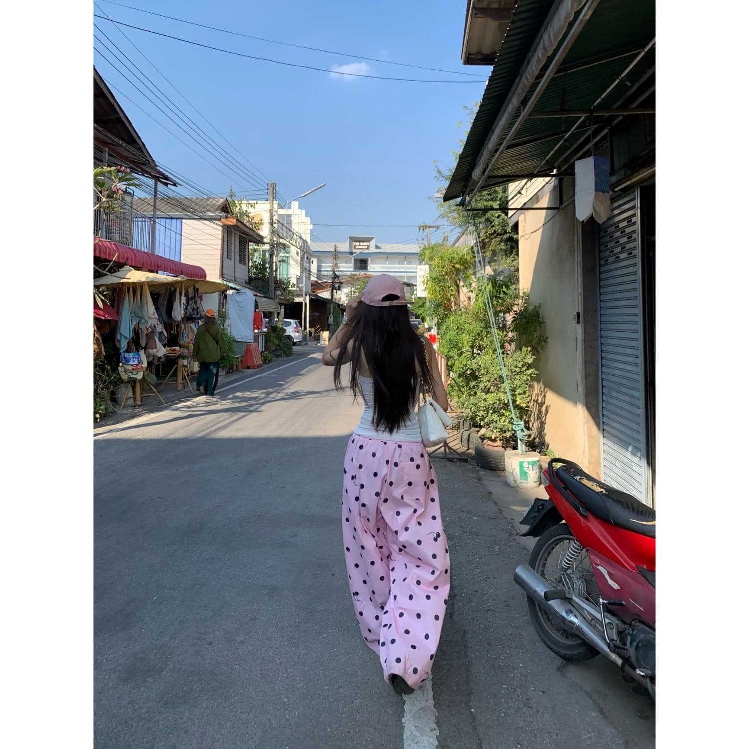 원본 품질 디자인 센스 도파민 도트 무늬 와이드 레깅스 바지 새로운 루즈핏 캐주얼 바지 하이웨이스트 야외 바지 이미지 4