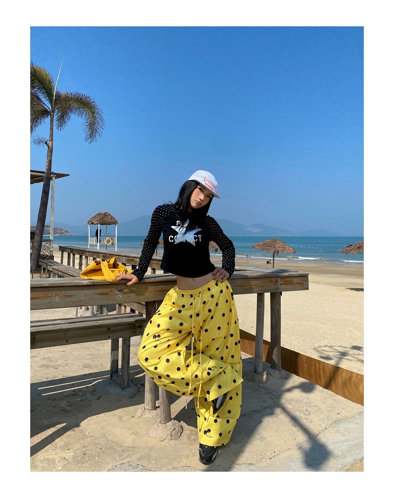 원본 품질 디자인 센스 도파민 도트 무늬 와이드 레깅스 바지 새로운 루즈핏 캐주얼 바지 하이웨이스트 야외 바지 상세 이미지 24