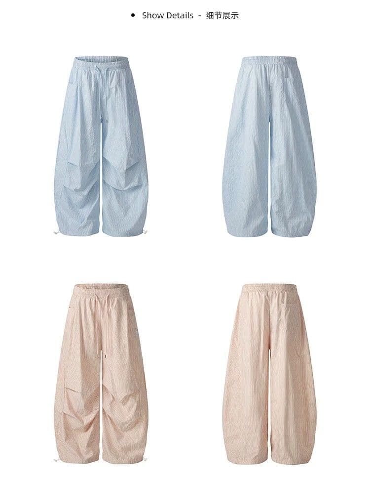 원본 품질 복합 도파민 스트라이프 캐주얼 바지 여성 아메리칸 레트로 주름 다용도 낙하산 병 워크웨어 바지 상세 이미지 3