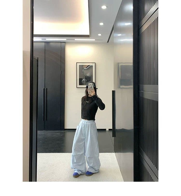 원본 품질 복합 도파민 스트라이프 캐주얼 바지 여성 아메리칸 레트로 주름 다용도 낙하산 병 워크웨어 바지 상세 이미지 11