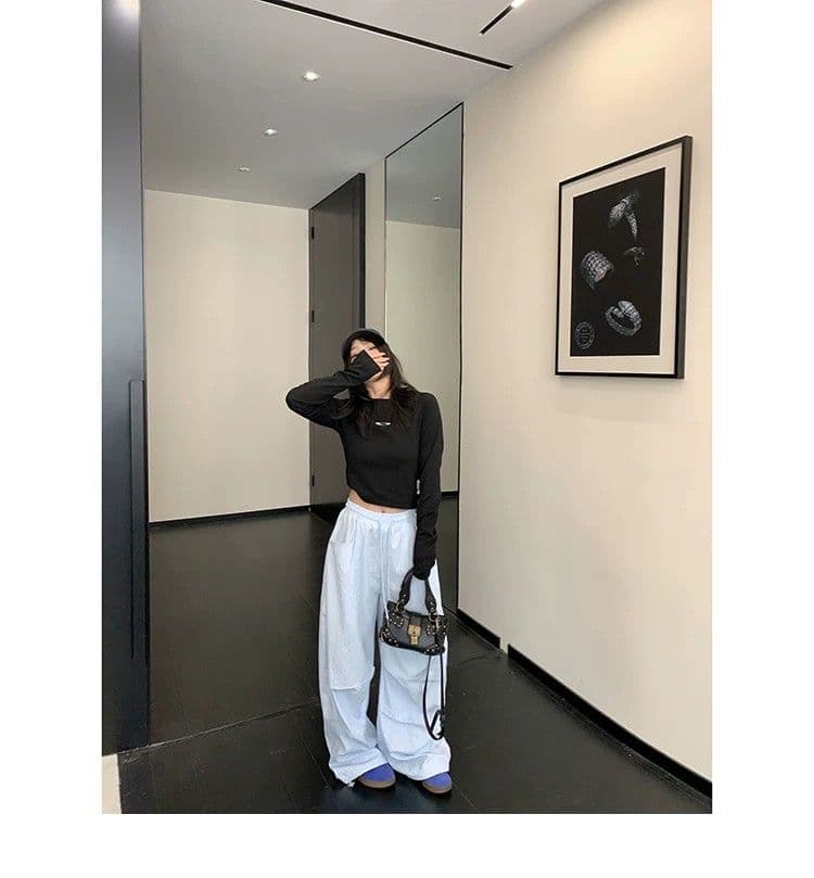 원본 품질 복합 도파민 스트라이프 캐주얼 바지 여성 아메리칸 레트로 주름 다용도 낙하산 병 워크웨어 바지 상세 이미지 17