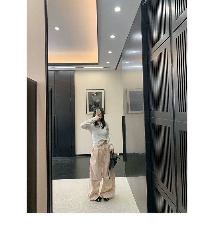 원본 품질 복합 도파민 스트라이프 캐주얼 바지 여성 아메리칸 레트로 주름 다용도 낙하산 병 워크웨어 바지 상세 이미지 22