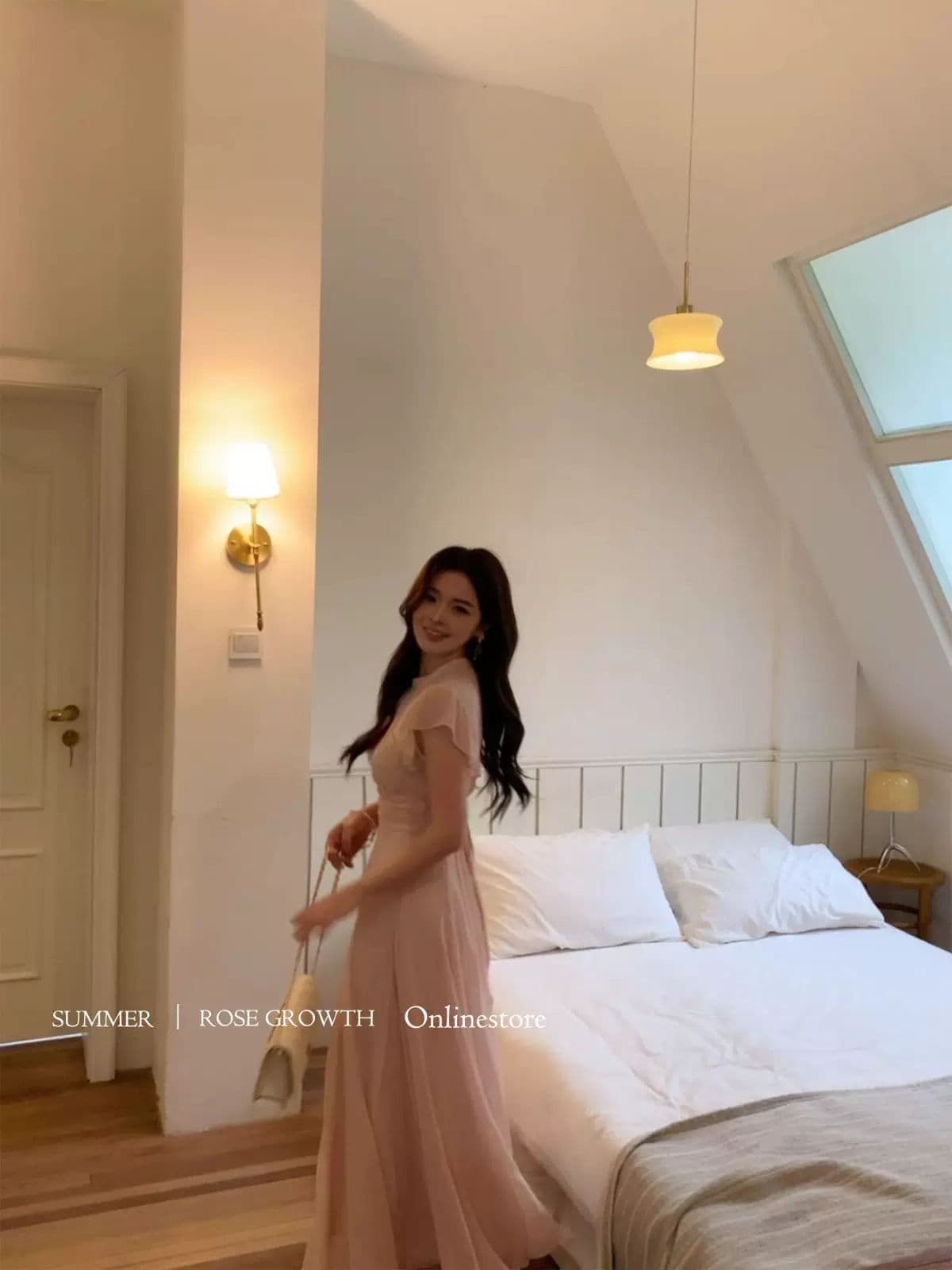 부드러운 빛 사랑 여름 작은 대중 순수한 욕망 2026 일본식 우아함 부드러운 명중 가져 가라. 슬림해 보이는 품격 드레스 작은 키 롱 스커트 상세 이미지 4