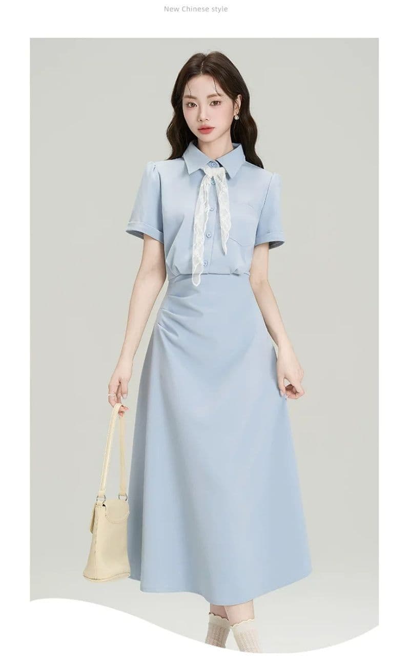프랑스식 POLO 칼라 꼬집기 허리 슬림해 보이는 드레스 여름 새로운 교 자본금 면접 출퇴근 품격 셔츠 드레스 상세 이미지 2