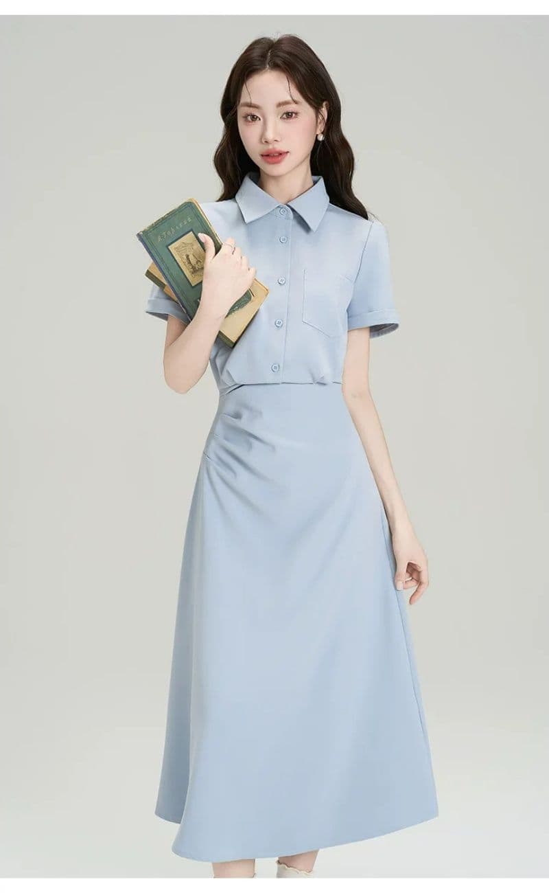 프랑스식 POLO 칼라 꼬집기 허리 슬림해 보이는 드레스 여름 새로운 교 자본금 면접 출퇴근 품격 셔츠 드레스 상세 이미지 12