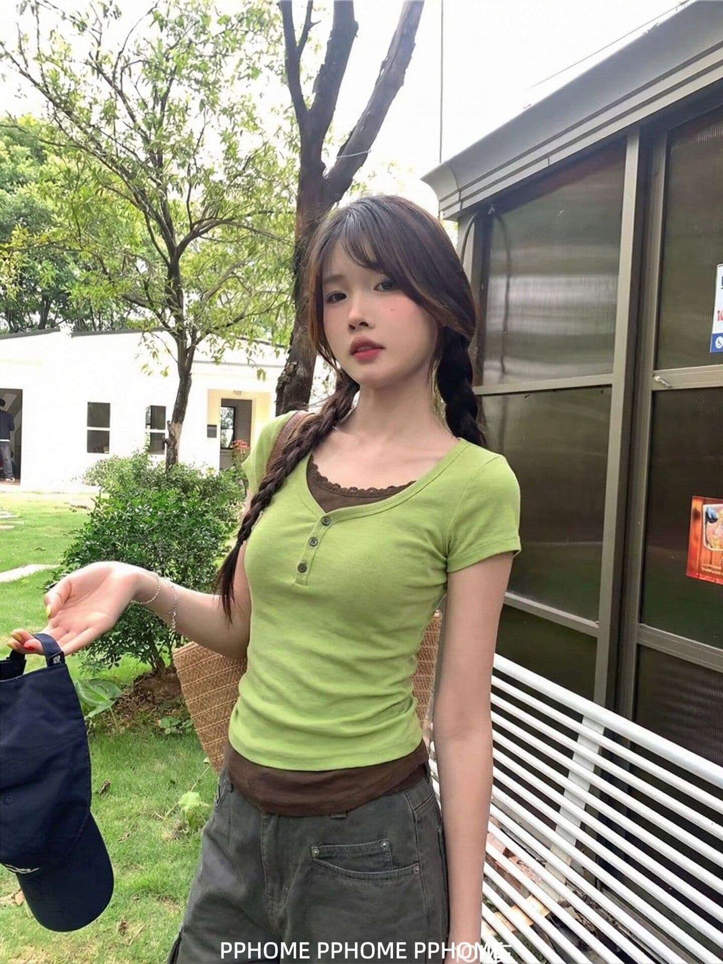 프랑스 리브 원본 원단 페이크 레이어드 레이스 라운드 넥 반팔 티셔츠 여성 몸매 가꾸기 다용도 슬림해 보이는 맨위 상세 이미지 2