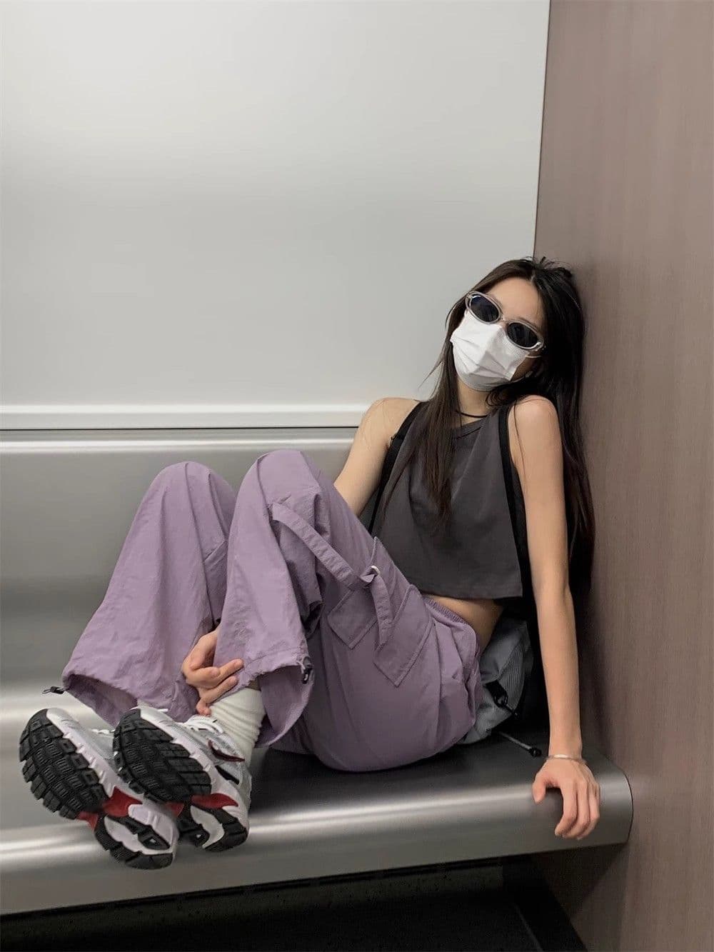 속도 건조한 나일론 레트로 핫걸 스트레이트 워크웨어 캐주얼 바지 여성 여름 하이웨이스트 바닥 청소 펌프 로프 조거 긴 바지 이미지 3