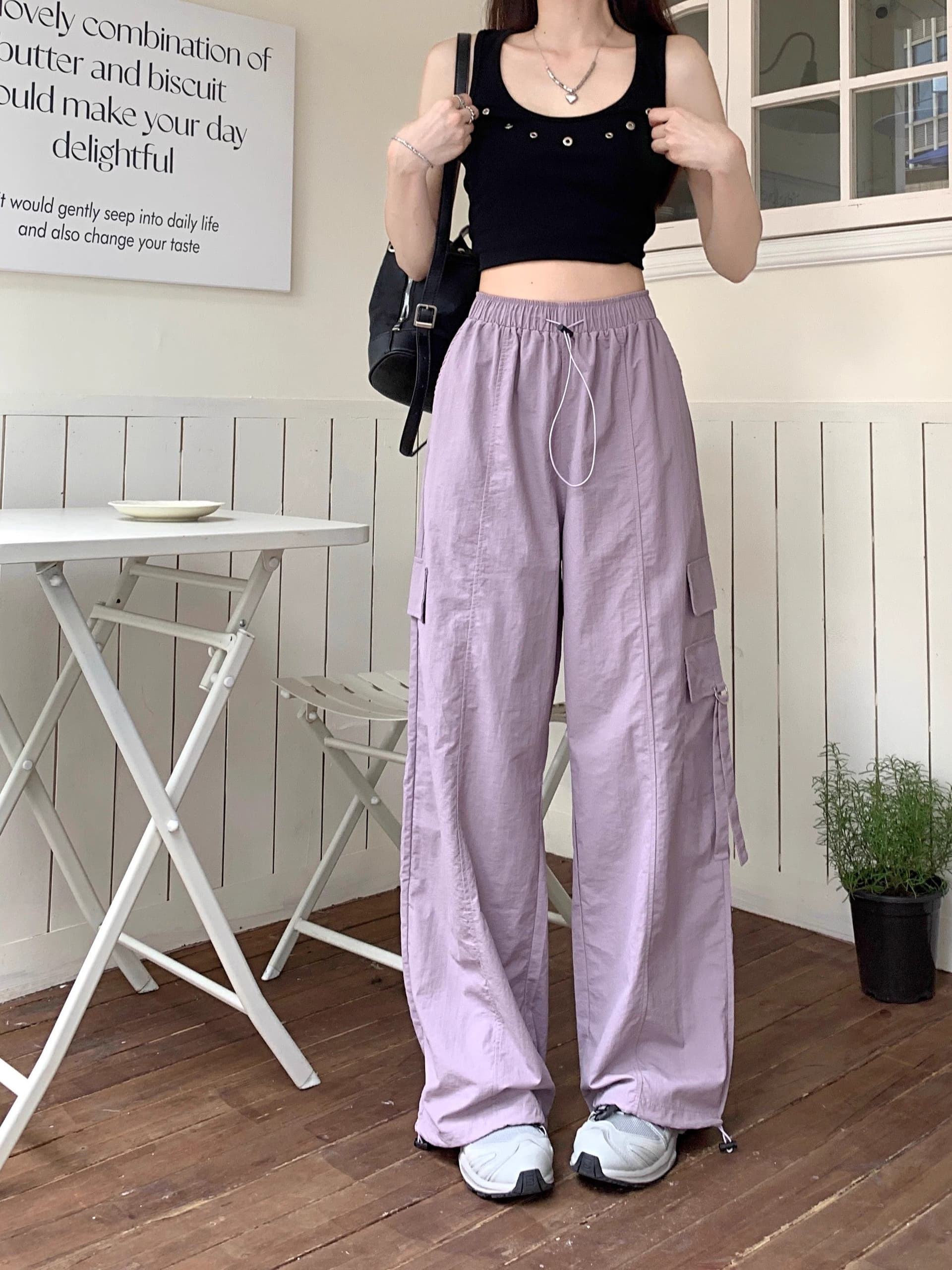 속도 건조한 나일론 레트로 핫걸 스트레이트 워크웨어 캐주얼 바지 여성 여름 하이웨이스트 바닥 청소 펌프 로프 조거 긴 바지 상세 이미지 8