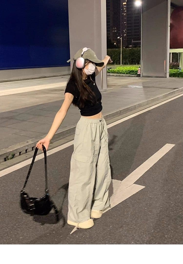 속도 건조한 나일론 레트로 핫걸 스트레이트 워크웨어 캐주얼 바지 여성 여름 하이웨이스트 바닥 청소 펌프 로프 조거 긴 바지 상세 이미지 35
