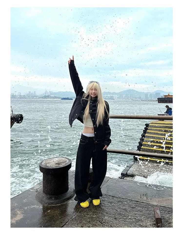 아메리칸 레트로 워싱 알파벳 프린트 청바지 남녀 루즈핏 캐주얼 다용도 스트레이트 넓은 다리 길이 바지 상세 이미지 7