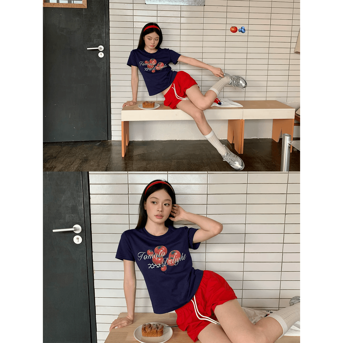 한국 chic 순면 아메리칸 레트로 긍정적 인 어깨 티셔츠 여름 프린트 반팔 몸매 가꾸기 슬림해 보이는 핫걸 맨위 이미지 5