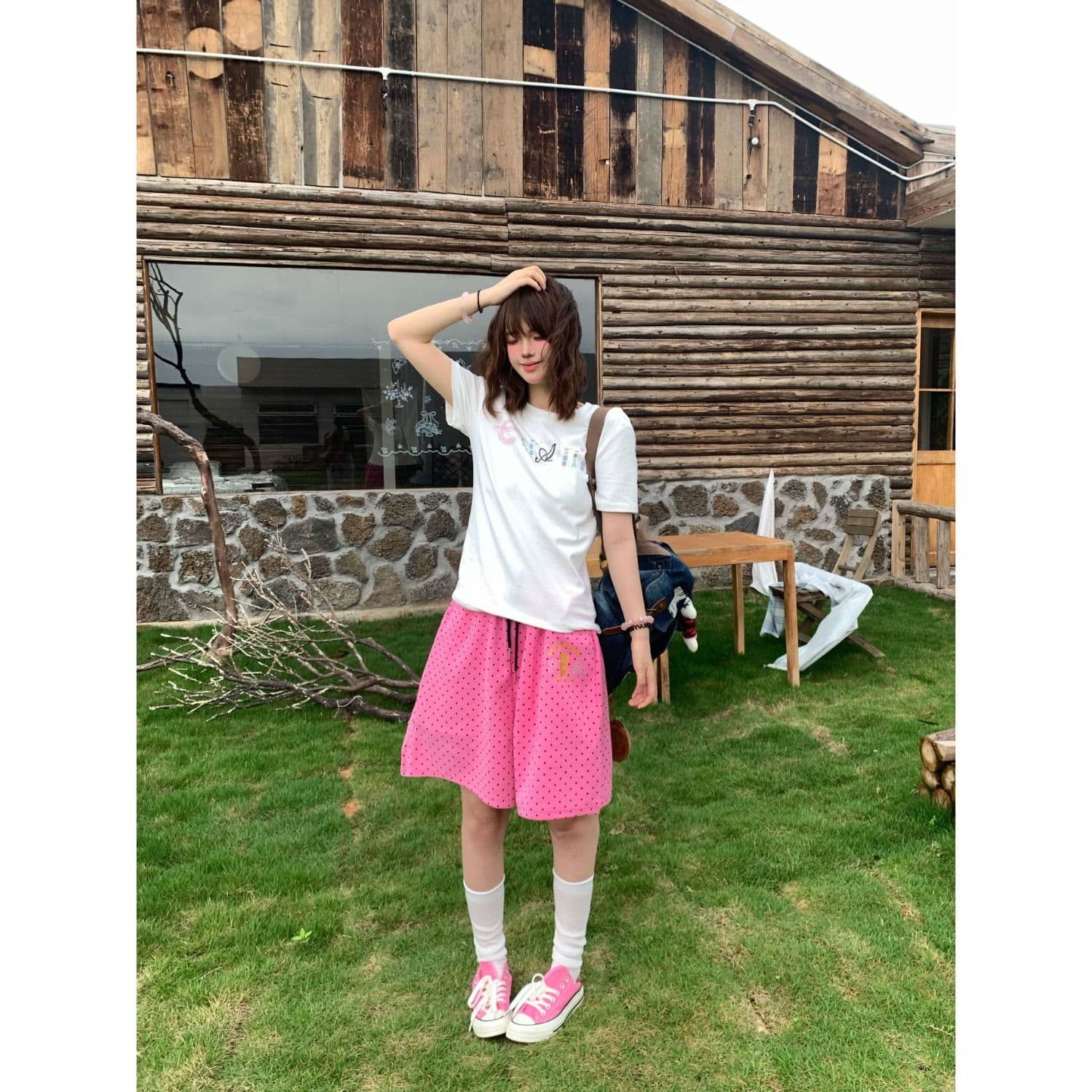 원본 순면 아메리칸 레트로 전체 인쇄 도트 무늬 루즈핏 스트레이트 오부 바지 여름 도파민 캐주얼 반바지 이미지 5