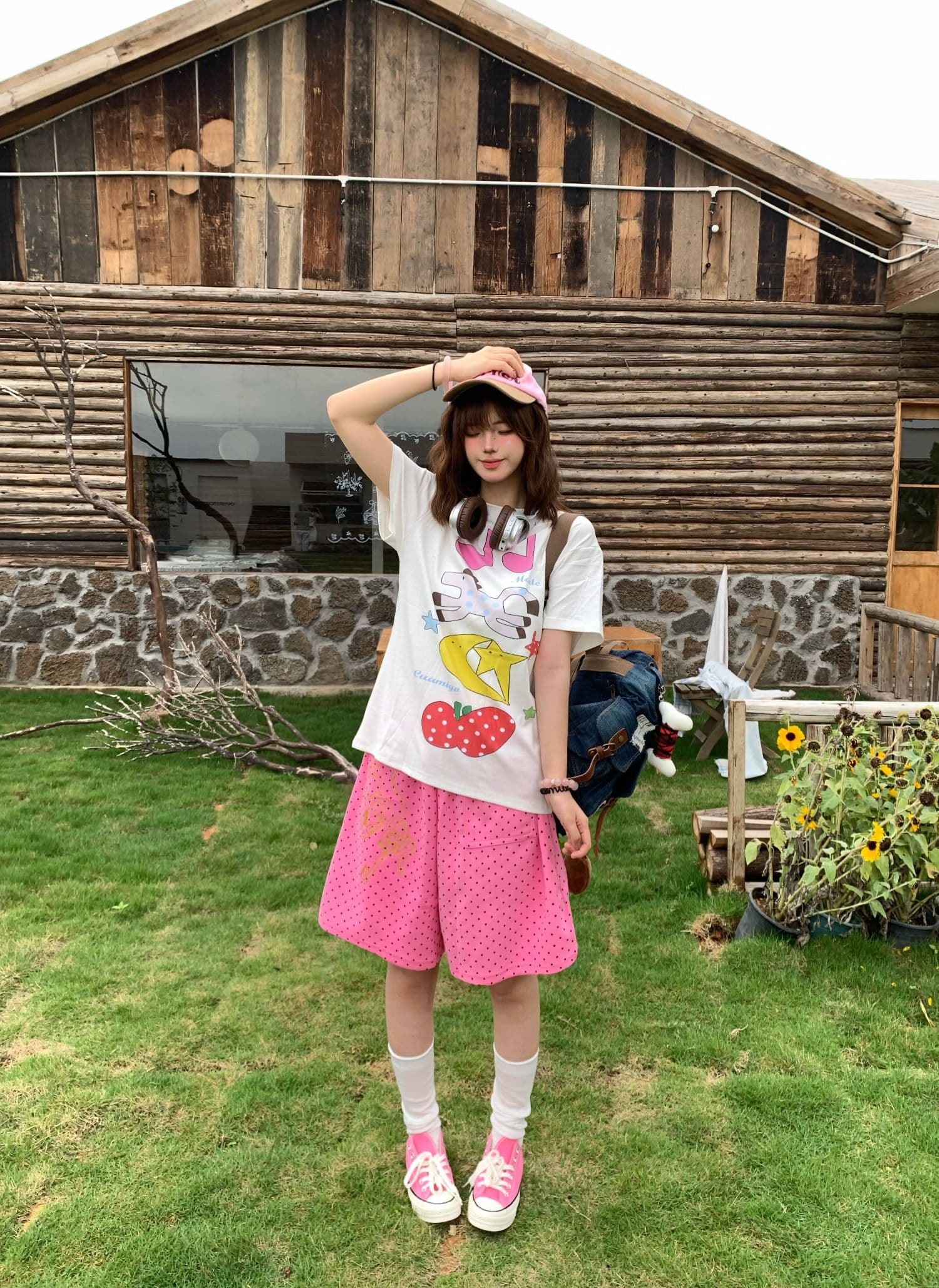 원본 순면 아메리칸 레트로 전체 인쇄 도트 무늬 루즈핏 스트레이트 오부 바지 여름 도파민 캐주얼 반바지 상세 이미지 5
