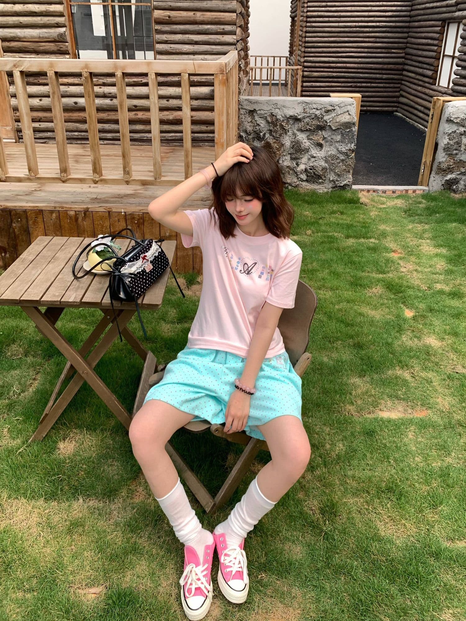 원본 순면 아메리칸 레트로 전체 인쇄 도트 무늬 루즈핏 스트레이트 오부 바지 여름 도파민 캐주얼 반바지 상세 이미지 12